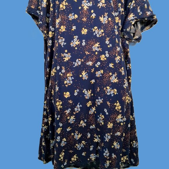 Torrid Navy Leopard Floral Challis Mini Trapeeze Dress Sz 2 - Picture 4 of 6